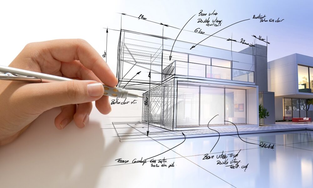 Hand,Drafting,A,Design,Villa,And,The,Building,Becoming,Real